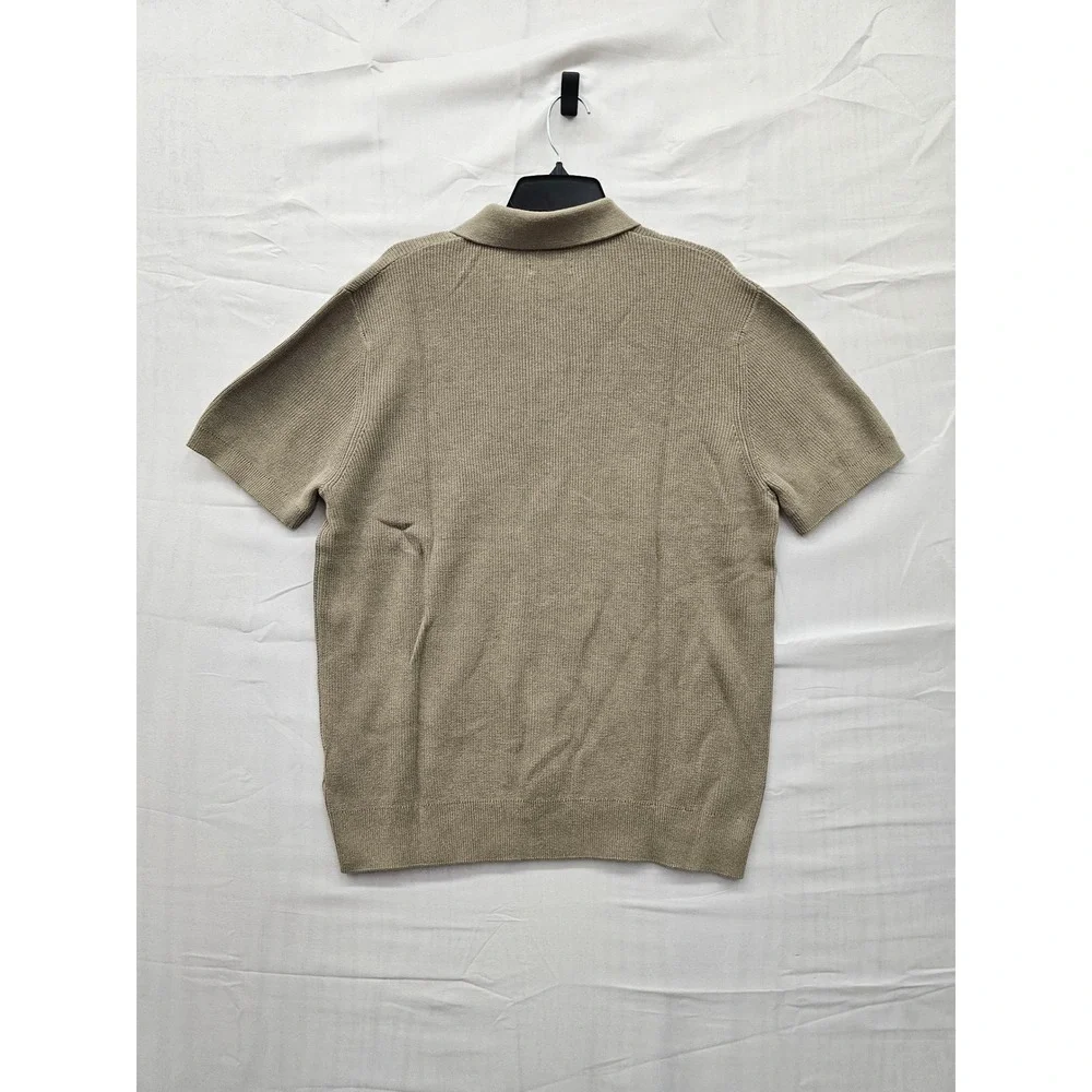 DKNY Mens Sweater Polo Shirt Tan Ribbed Short Sleeve Cotton DK35SR2402 NEW‎